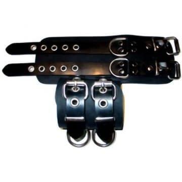 2 Strap Ankle Restraints black belt leather kink bdsm cuffs