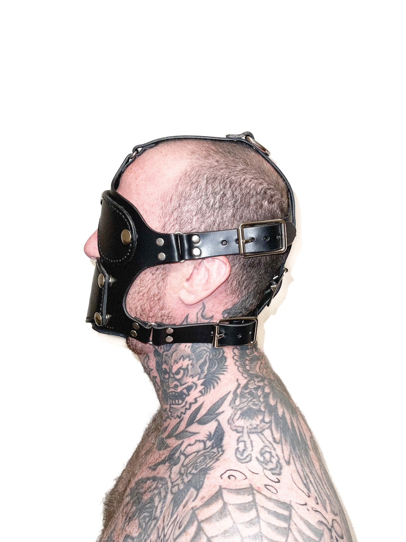 Leather Head harness with blindfold and gag - Image 4