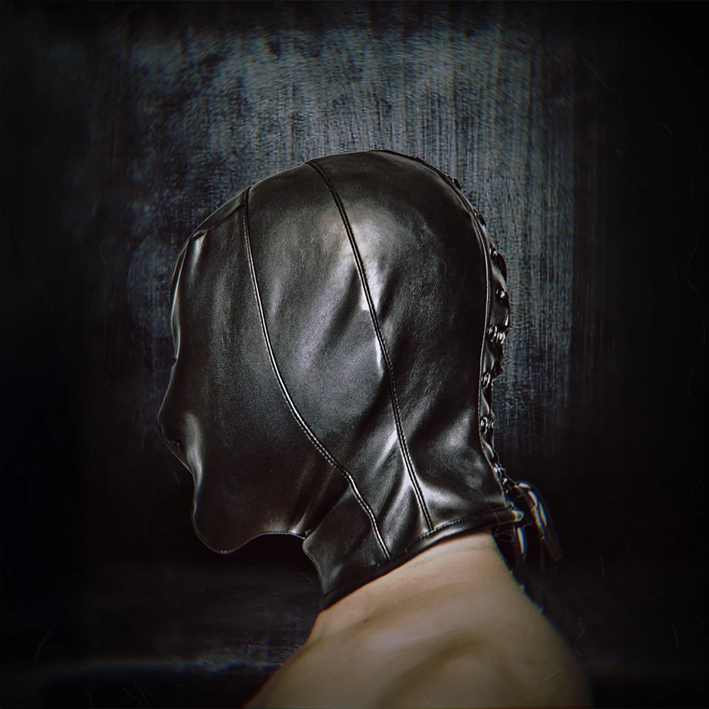 Full Bondage Hood with Nose Holes (Vegan Leather) - Image 3