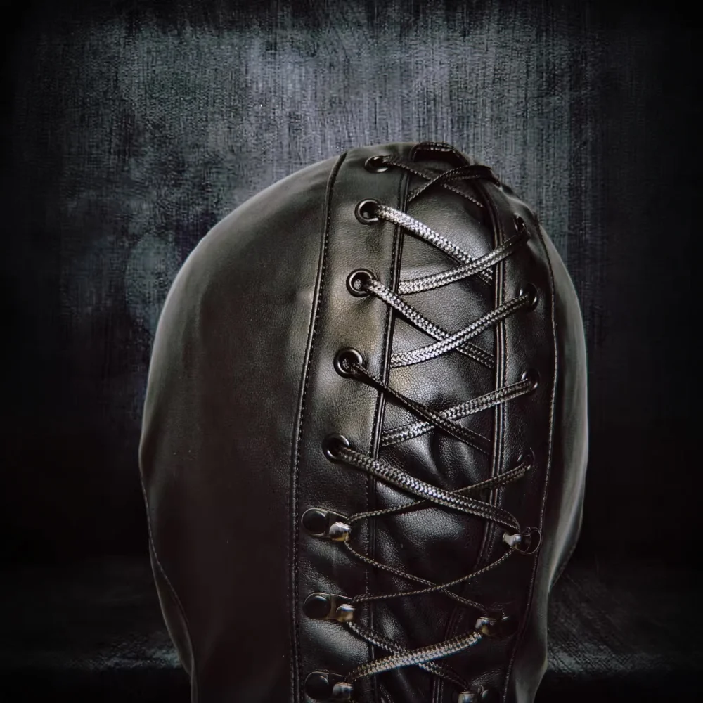 Full Bondage Hood with Nose Holes (Vegan Leather) - Image 2
